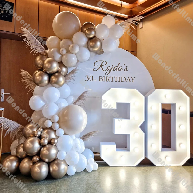 Фото 87 шт., украшения для вечевечерние НКИ в честь 30-го дня рождения, хром, шампанское, гирлянда, Свадебный декор, натуральный песок, матовый белый шар, искусственный шар №1