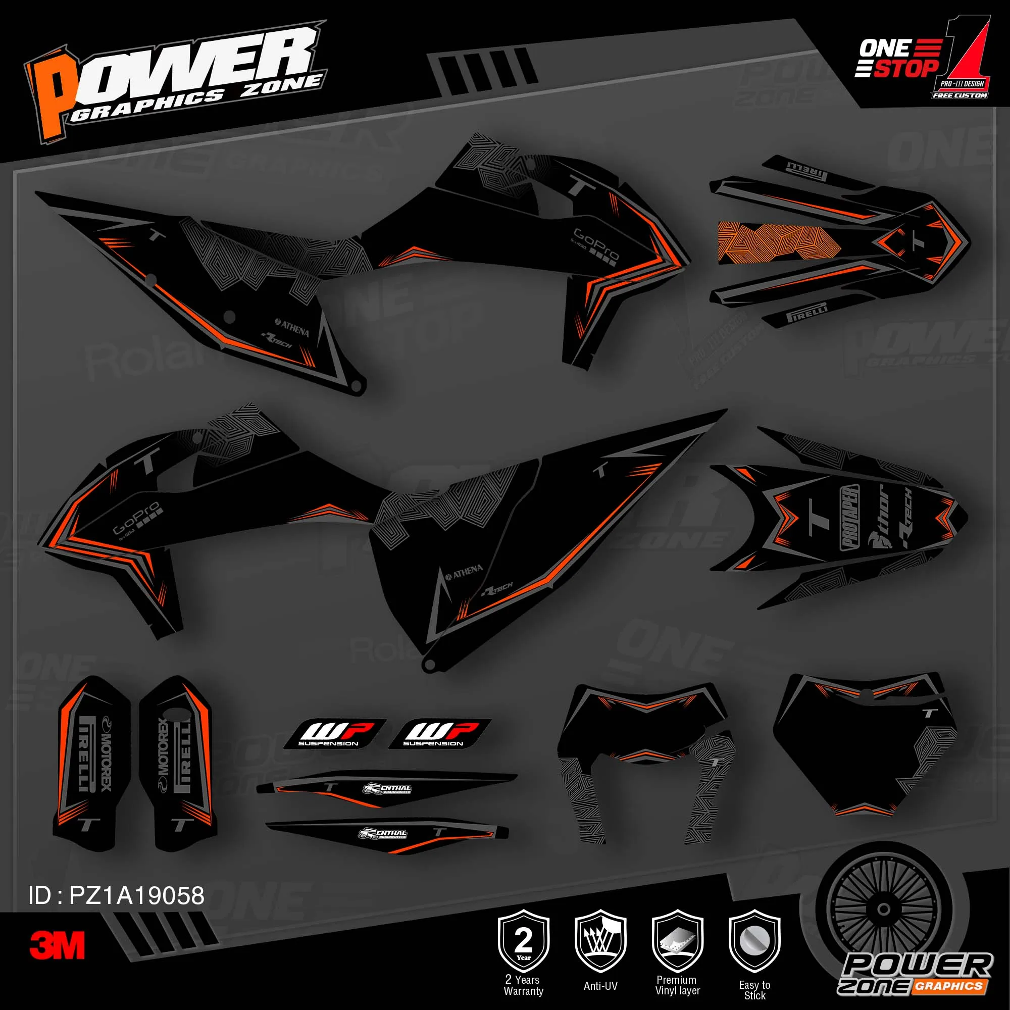 

PowerZone Custom Team Graphics Backgrounds Decals Stickers Kit For KTM SX SXF MX 19-20 EXC XCW Enduro 20-N 125 to 500cc 58