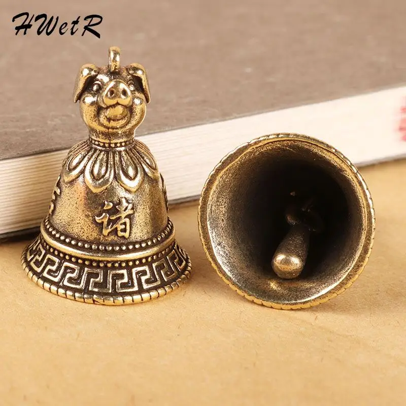 

Vintage Brass Chinese 12 Zodiac Animals Heads Bell Keychain Pendants Jewelry Copper Feng Shui Car Key Chain Hanging Keyring