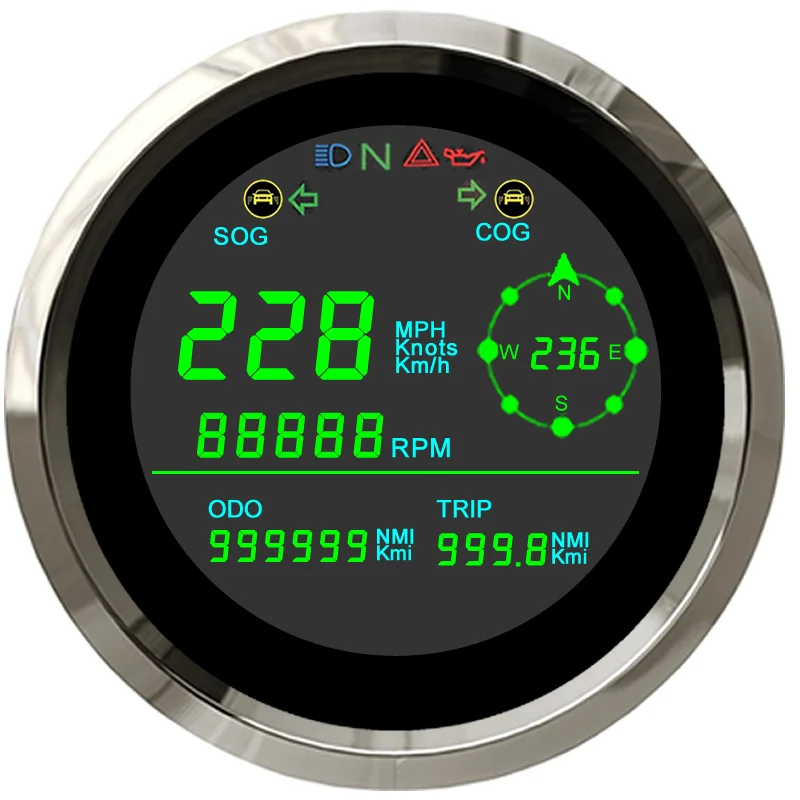 Цифровой GPS-измеритель скорости 85 мм с тахометром и индикатором давления масла