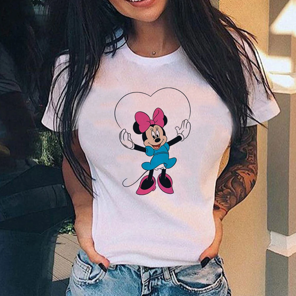 

Minnie Mouse Fashion Kawaii Disney Women T Shirt Comfy Short Sleeve O Neck Summer New Female T-Shirt Harajuku Style High Quality