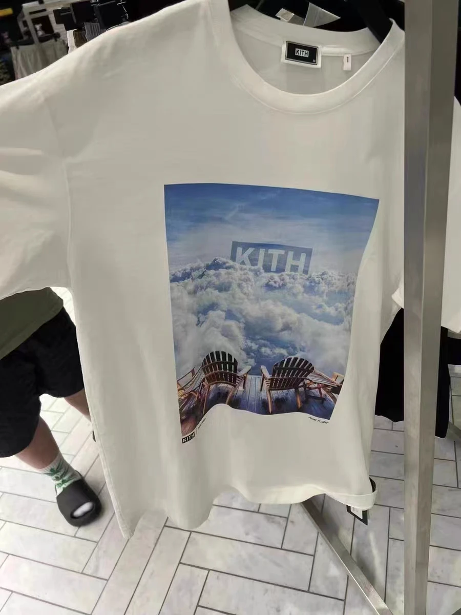 

Real Photo KITH T Shirt American Tide Men Clothing Sky Cloud Print KITH T-shirt Hight Quality Tops Tees