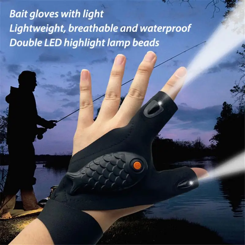 

Fingerless Glove With LED Flashlight Outdoor Fishing Night Light Camping Hiking Lighting Gloves Waterproof Fishing Gloves