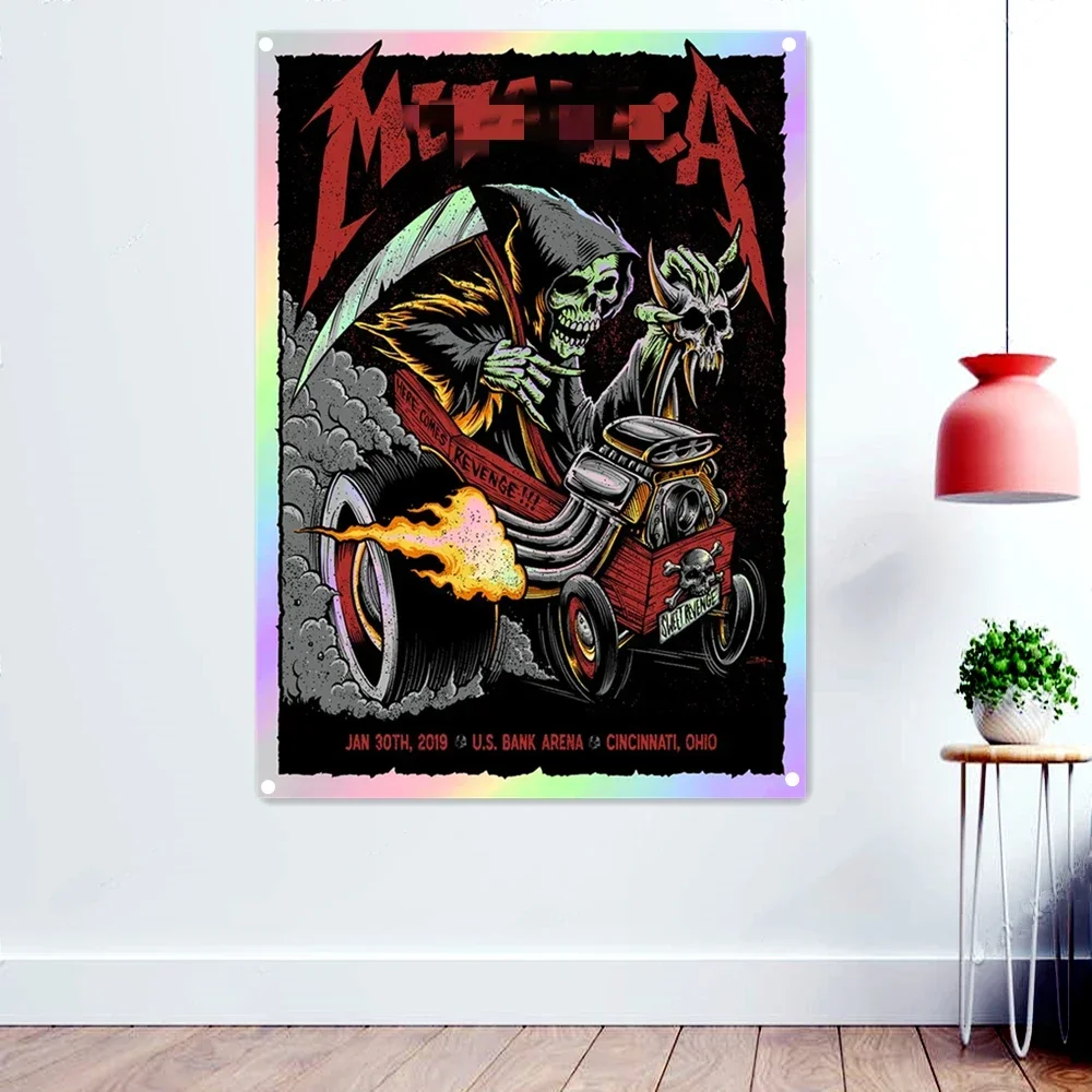 Grim Reaper Macabre Art Banner Wall Hanging Rock Band Icon Flag Death Metal Artist Posters Bloody Horror Skull Tapestry Gift