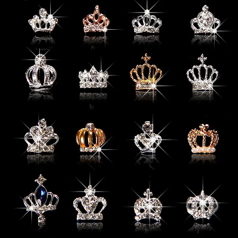 

10pcs 3D Crown Nail Charm Gold/Silver Metal Crown Alloy Jewelry Gems Decorations Crystal Polish Manicure Rhinestones Accessories