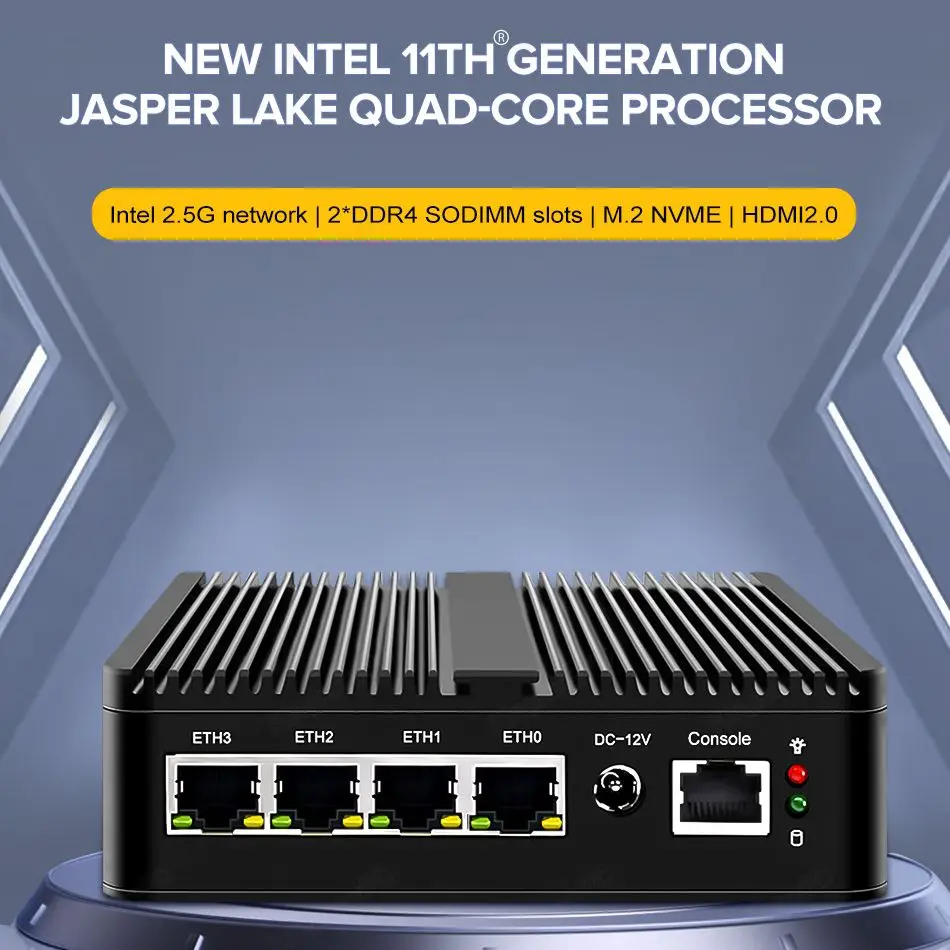 pfSense Firewall N5105 Router 4x Intel i225-V B3 2.5G LAN 2xDDR4 NVMe Industrial Fanless Mini PC 4xUSB HDMI2.0 OPNsense PVE ESXi
