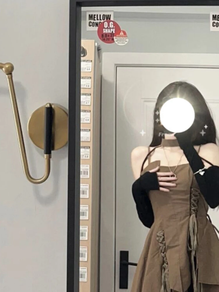 Xgoth женское коричневое платье на бретельках 2022 летняя новая французская