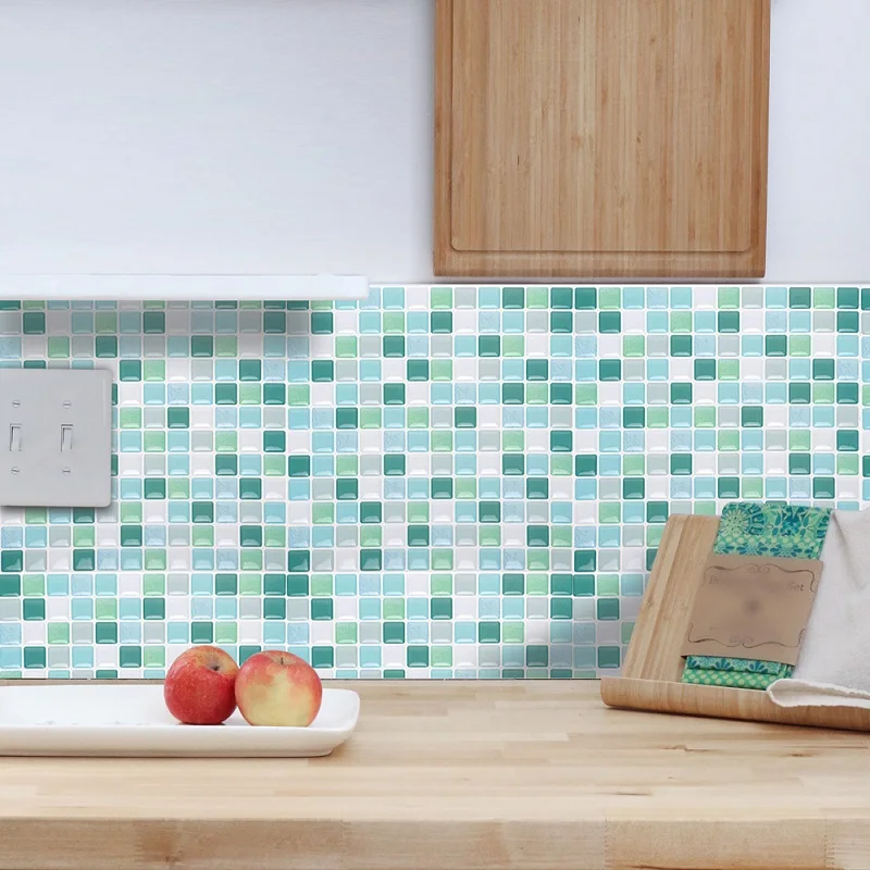 

Wholesale self-adhesive PET plastic 3d Mosa wall sticker kitchen Heat resistant oilproof sticker toilet waterproof Tile sticker