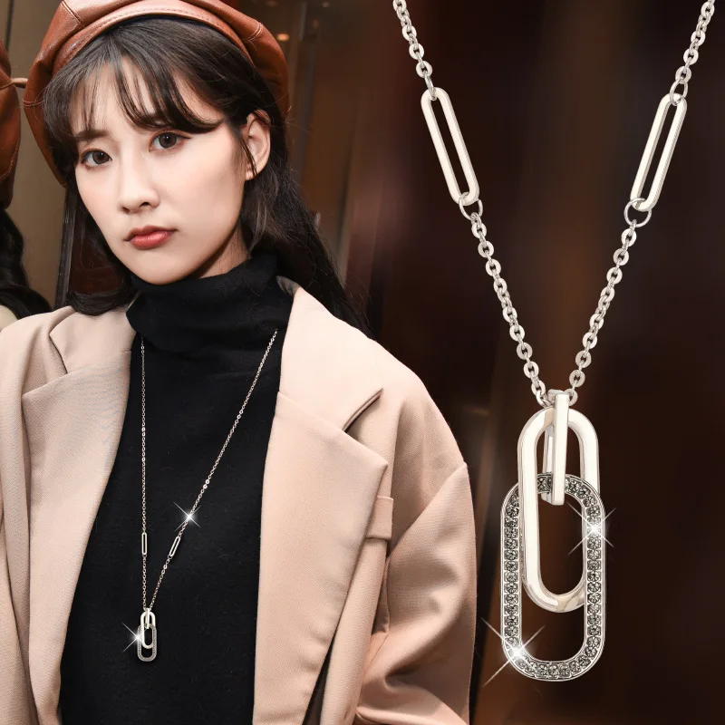 

The New Net Celebrity All-Match Double-Ring Hip-Hop Sweater Chain Women's Tide Wear Personality INS Style Simple Ladies Necklace