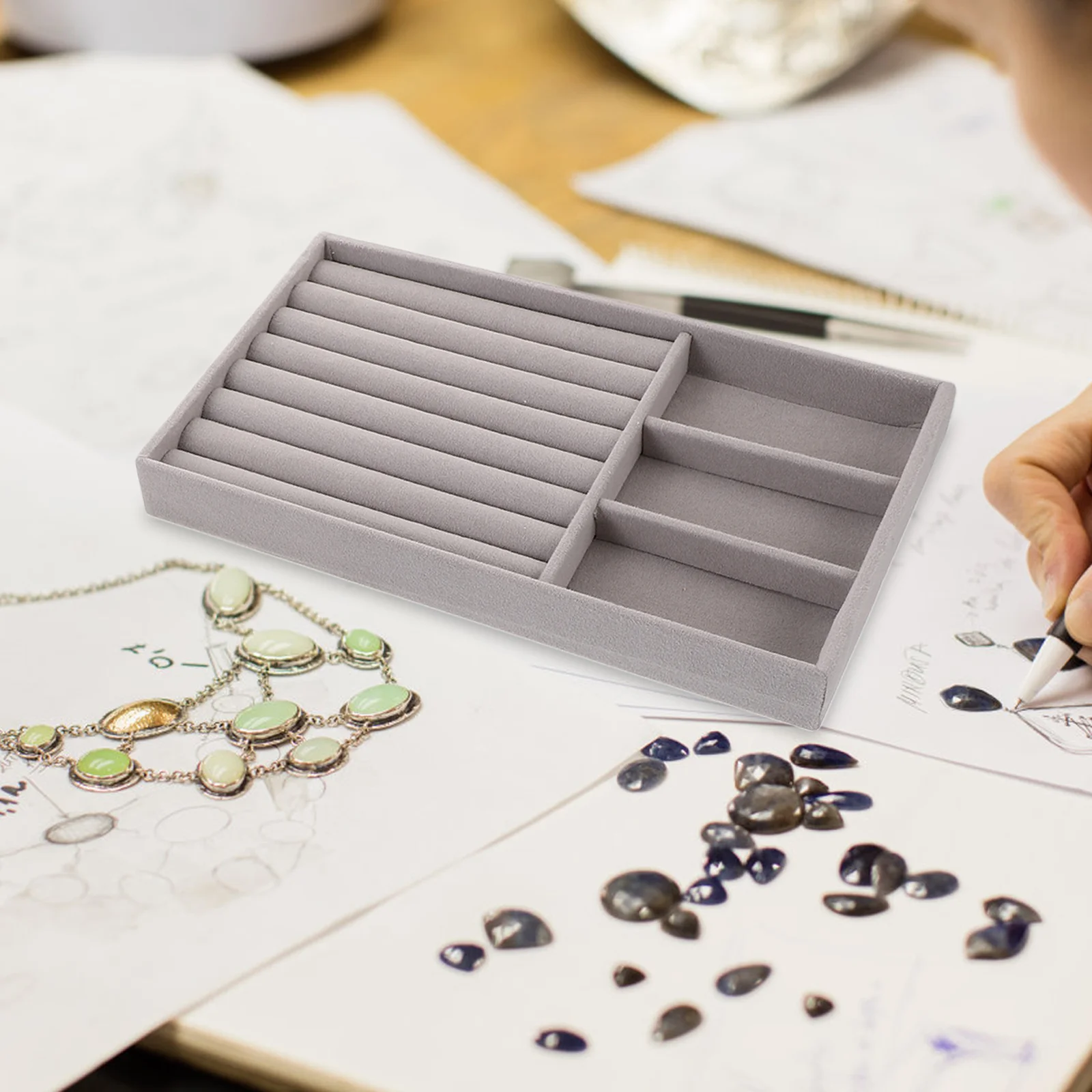 

1 Set Jewelry Tray Organizer Showcase Ring Necklace Earring Display Tray for Shop