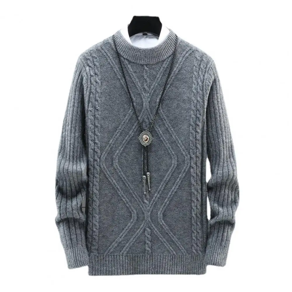 

2022 Men Sweater Long Sleeves Solid Color Pullover Stretchy Anti-pilling Round Neck Thick Elastic Warm Sweater Tops Men Clothes