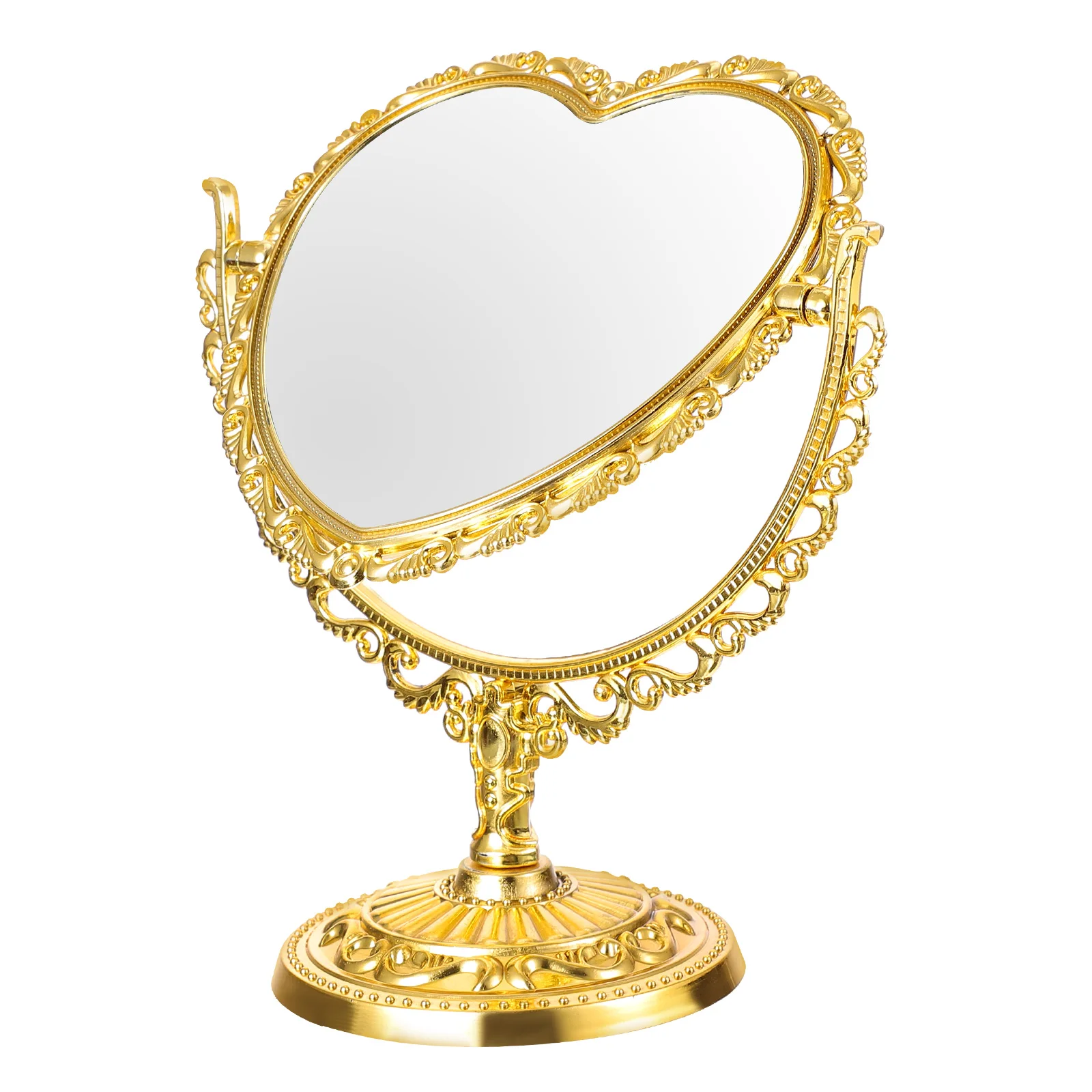 Heart Shaped Mirror Tabletop Vanity Makeup Mirror Double- Mirror for Bathroom Bedroom Dressing Desktop ( Golden )