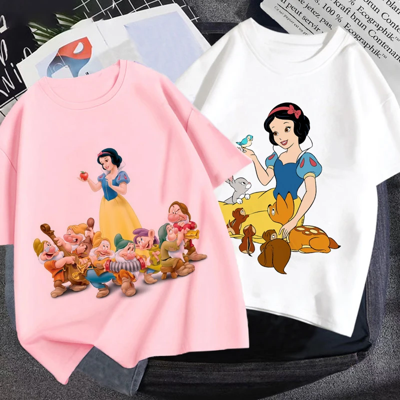 Disney Cartoon Snow White Cute Avatar Pattern Fashion Girl Summer Clothes Kawaii Short Sleeve Outdoor Harajuku Disney Shirt Tee