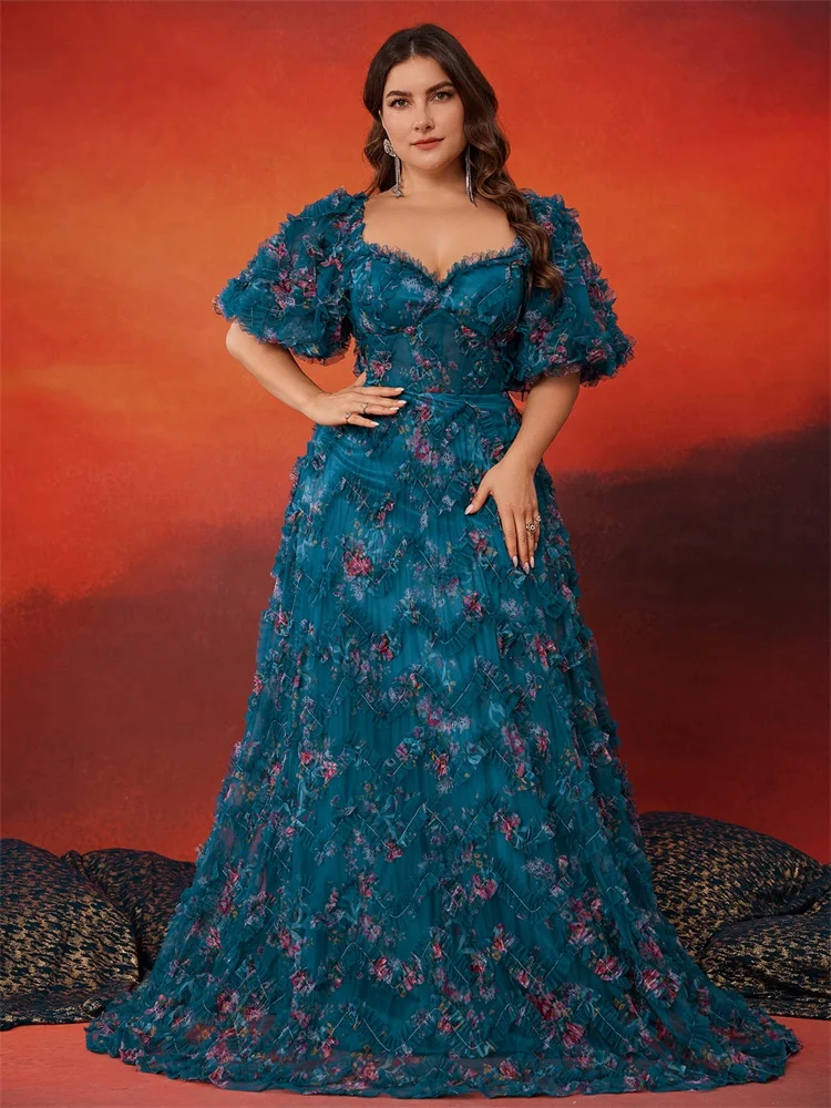 XUIBOL Роскошные вечерние платья больших размеров с короткими рукавами и цветочным