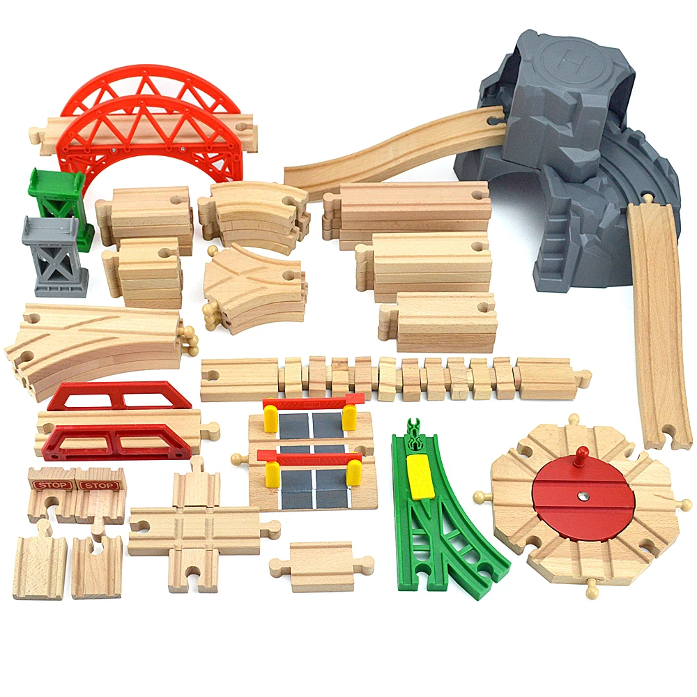 

DIY Wooden Train Track Accessories Beech Wooden Tracks Bridge Signal Lights Building Model Parts Fit Biro Brand Educational Toys