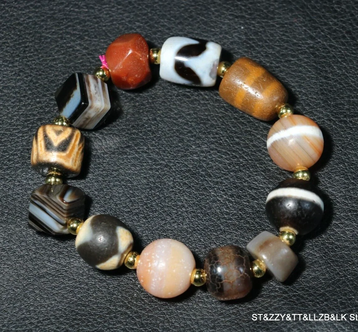 Ultra Energy Energy Tibetan old Agate Multiple Symbol dZi Bead Totem Hand Knitted Bracelet 5A LKbrother Talisman UPD210603A4