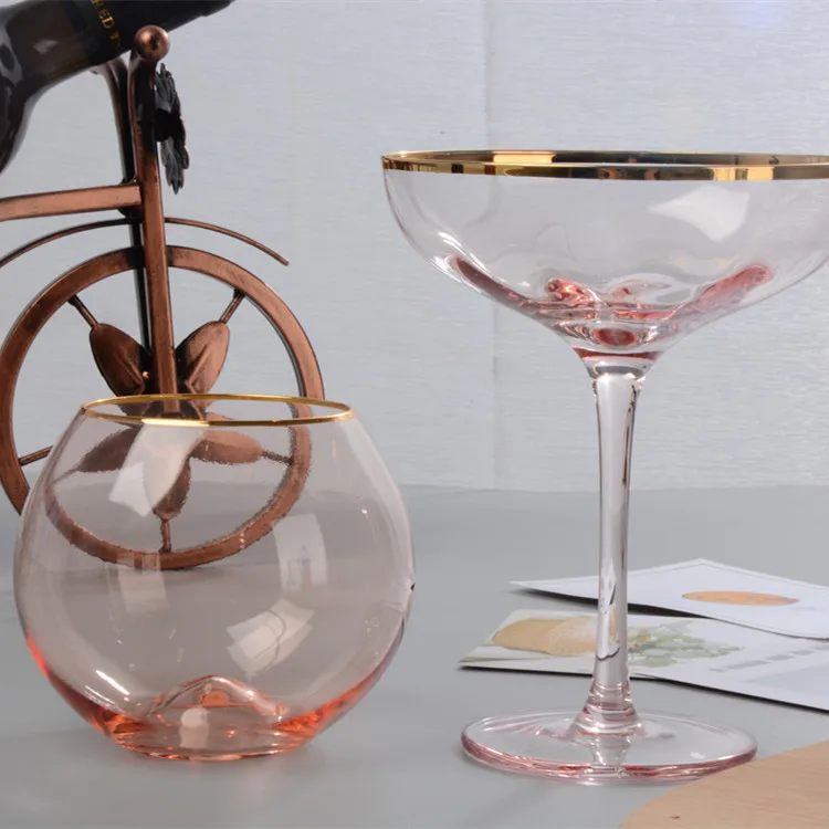 

Nordic Asakuchi Style Lead-Free Crystal Wine Glass Pink Gold Foil Sweet Champagne Glasses Cocktail Goblet Festival Drinking Cup