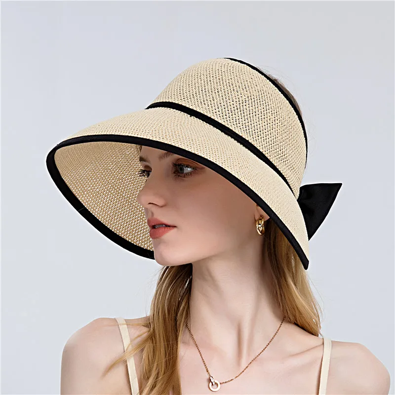 New Women Large Brim Straw Hat With Bow 