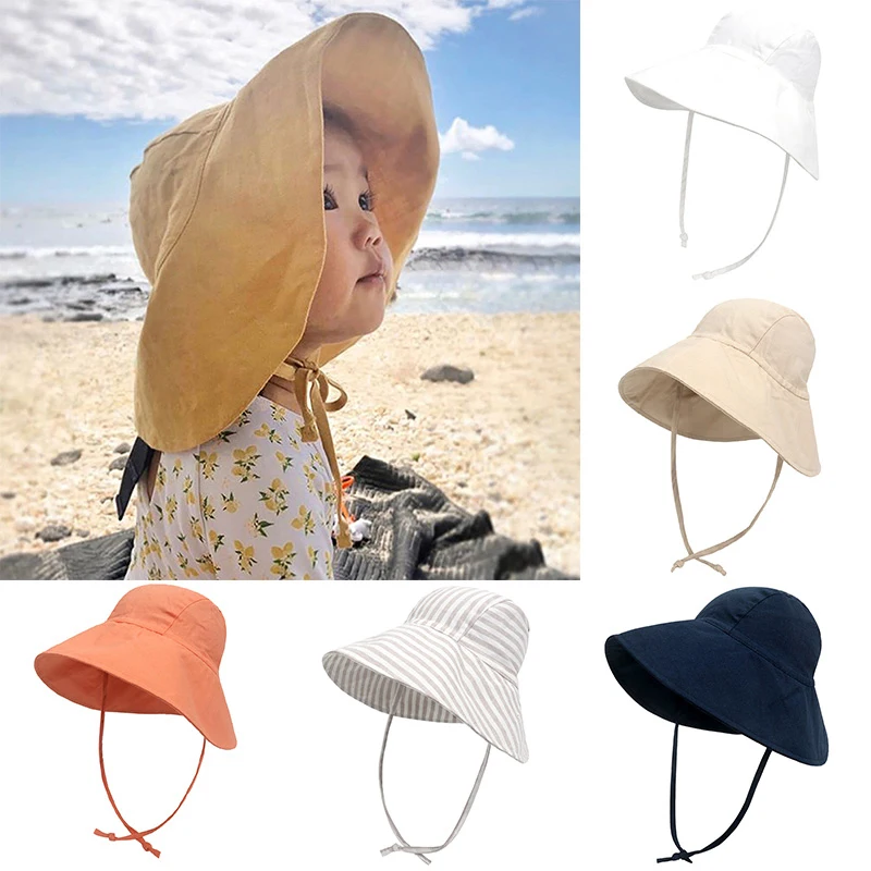

Панама с широкими полями для младенцев, Пляжная шапка с регулируемыми лямками, с защитой от ультрафиолета, летняя