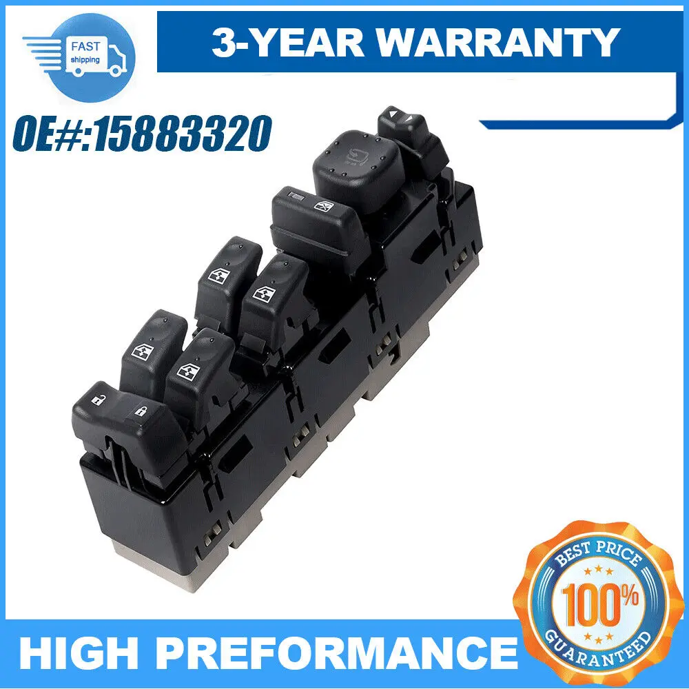 

Front Driver Left Side Power Window Switch Black for Chevy 15883320