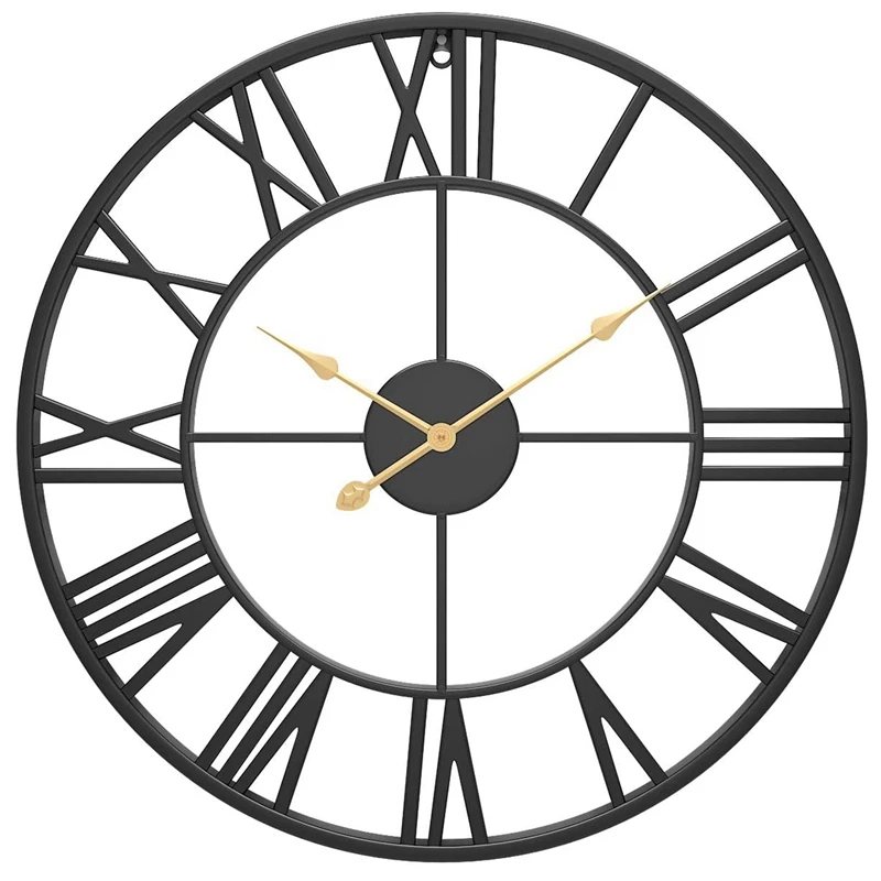 

Настенные часы, аналоговые черные металлические часы в стиле ретро, тихие кварцевые часы с римскими цифрами для домашнего декора