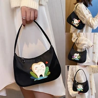 fashion womens bags commuter shoulder bags handbags cartoon teeth pattern printing fashion underarm bags black cosmetic bags
