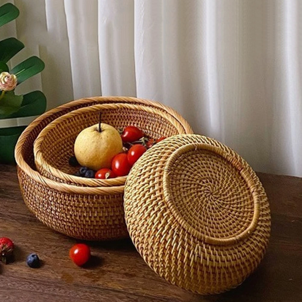 

Round Food Storage Platters Natural Simplicity Handmade Rattan Storage Basket Wear-resistant Eco-friendly for Breakfast Snack