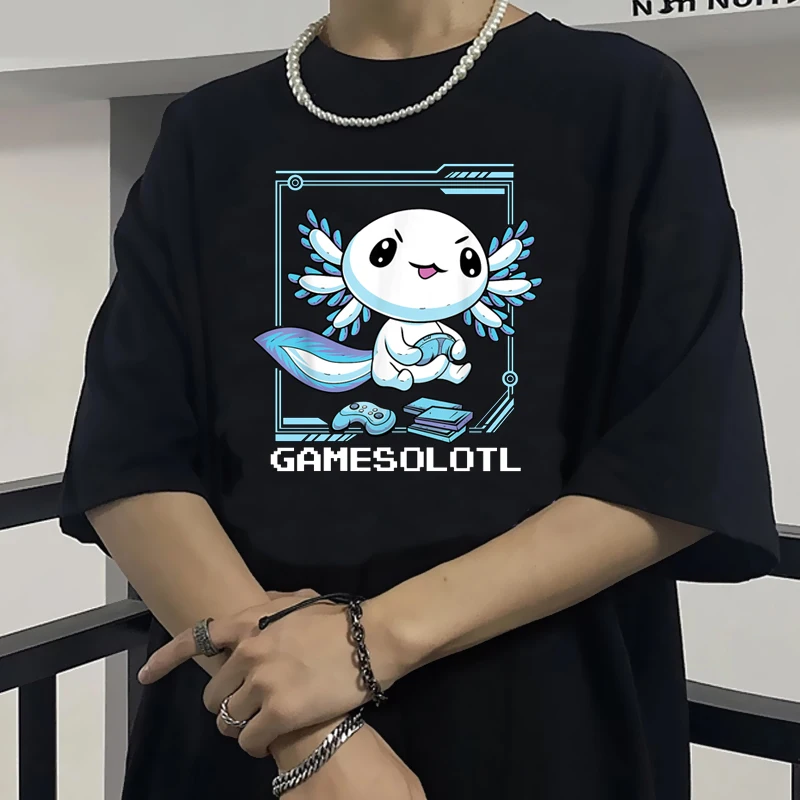 

Футболка Gamesolotl для геймеров Axolotl, женские милые летние топы с мультяшным рисунком, футболки с графическим рисунком в стиле хип-хоп, унисекс, ...