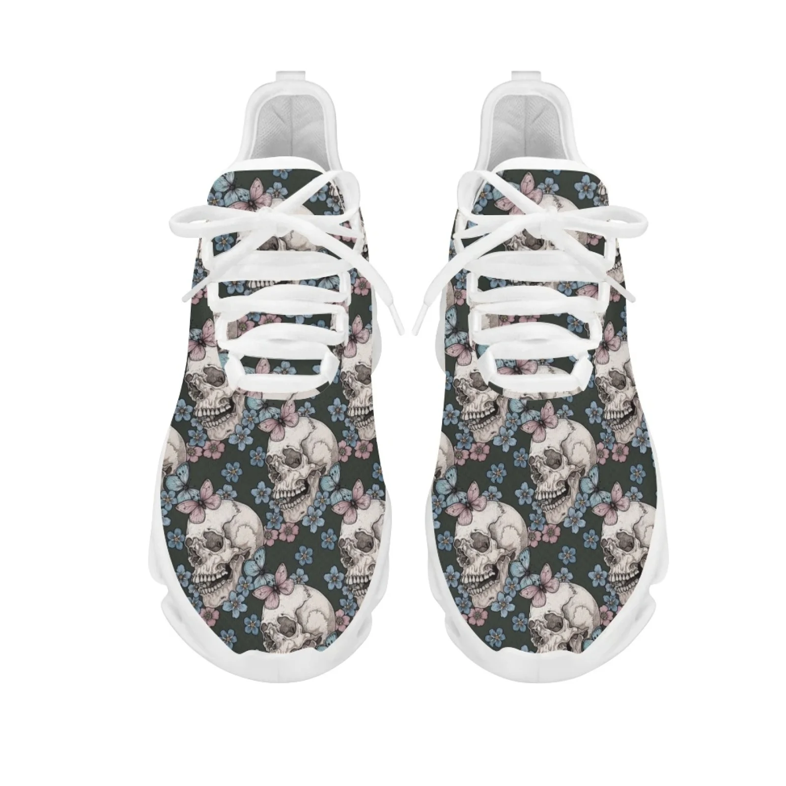 Belidome Sugar Skull Floral Design Shoes Women Athletic Running Mesh Breathable Casual Sneakers Lace Up Walking Footwear Zapatos