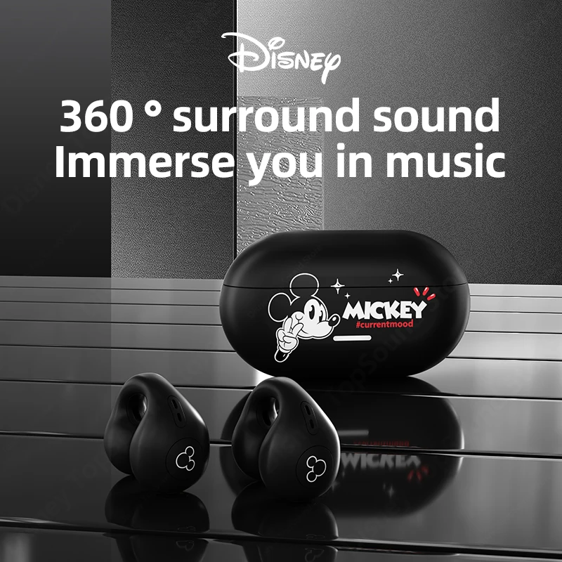 Disney QS-30 TWS Wireless Headphones V5.3 Bluetooth Clip Earphones HiFi Sound Noise Reduction Heavy Bass Ear Hook Headset Cute images - 6