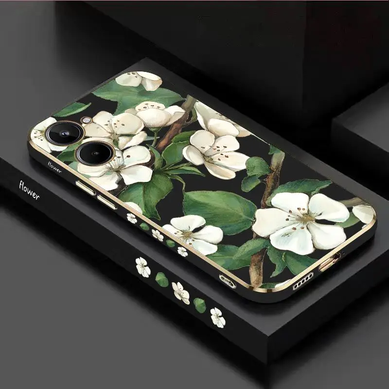 

Fresh Flower Luxury Plating Phone Case For OPPO Realme 10 9 9i 8 8i 7 7i C30 C31 C35 C20 C21Y C25 C25S Cover