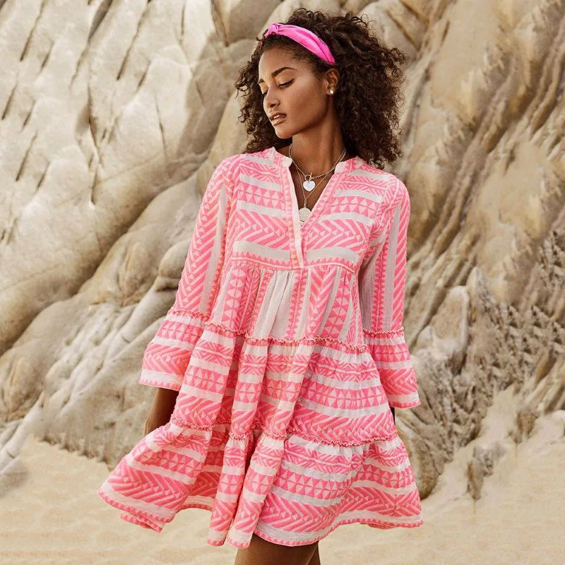 Женское мини-платье с геометрическим рисунком свободное пляжное праздничное