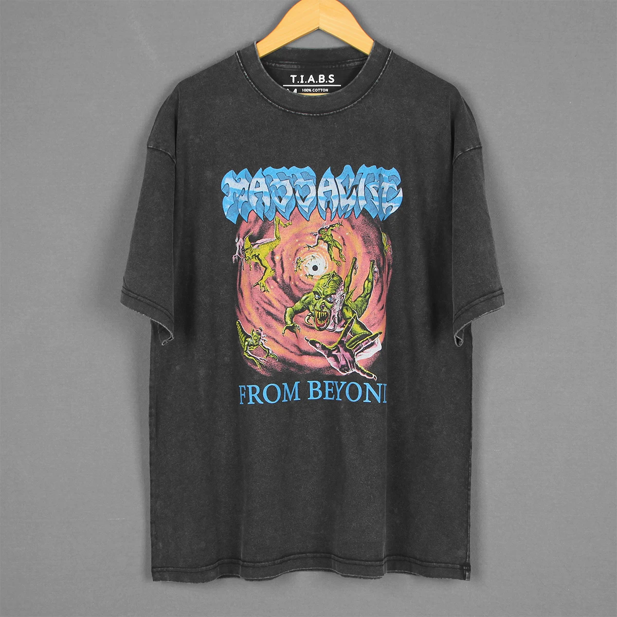 Фото Футболка Massacre From Beyond Death Metal Band Morbid Angel в стиле ретро, винтажная хлопковая мужская рубашка свободного покроя с заниженными плечами №1
