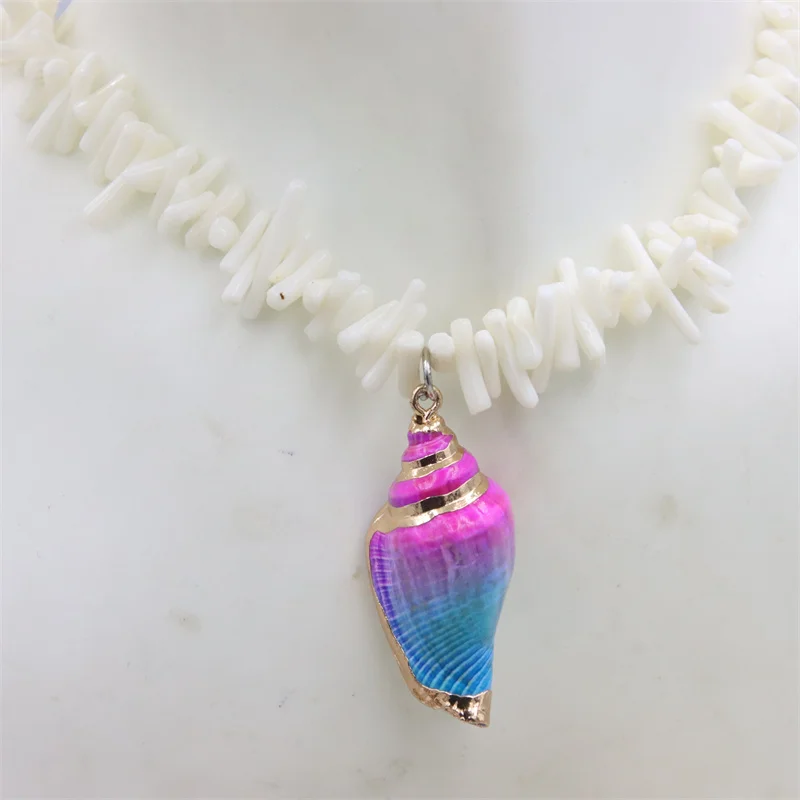 

Exaggerated Jewelry Alloy Chain Bohemian Natural White Coral Sea Snail Shell Dangle Necklace Design For Women Charms Party Gifts