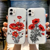 poppy flower phone case for iphone 13 12 11 pro max mini se2020 6 6s 7 8 plus xr x xs red poppies floral hand painted soft cover