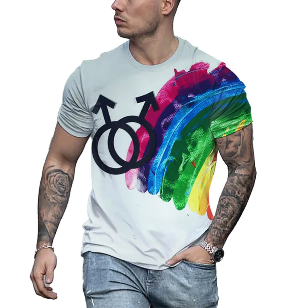 3d Rainbow Printed Short Sleeved T-Shirts, Casual Short Sleeved T-Shirts, Casual Loose Fitting Clothing,