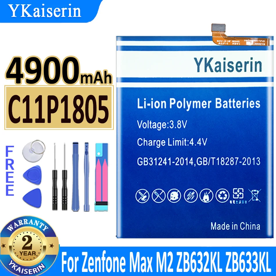 

4900mAh YKaiserin Battery C11P1805 Mobile Phone Battery For ASUS Zenfone Max M2 Zb632kl Zb633kl M2 Dual SIM New + Track NO