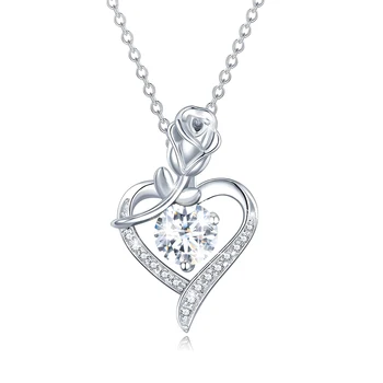 Flower Heart Shaped Moissanite Necklace - 925 Silver Jewelry 1