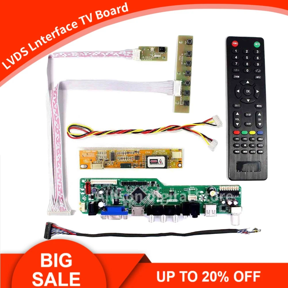 

New TV56 Monitor Board Kit for LTN184HT03-001 LTN184HT01-A01/A02 /F01 TV+HDMI+VGA+AV+USB LCD LED Screen Controller Board Driver