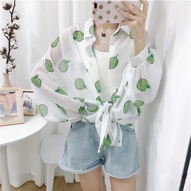 Женская летняя тонкая шифоновая рубашка с принтом фруктов Солнцезащитная куртка