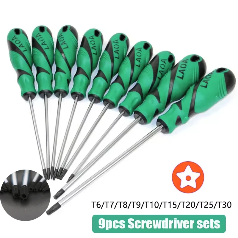 

LAOA9PCS набор магнитных отверток Torx S2 со средним отверстием, шестигранная отвертка Torx, специальная отвертка