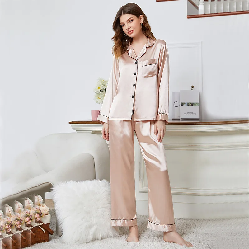 Women Silk Satin Pajamas Set Winter Autumn Long-Sleeve Soft Sleepwear Nightwear For Women Sleeping Clothing Pyjamas Set
