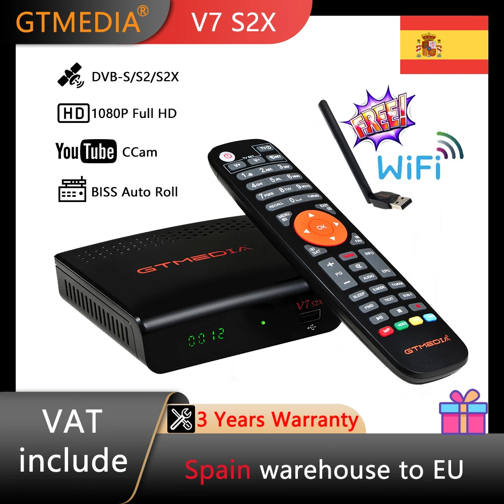 

FTA декодер GTMEDIA V7 S2X цифровой спутниковый ТВ-приемник 1080P Full HD приемник тюнер с USB Wi-Fi CCam YouTube ТВ-приставка