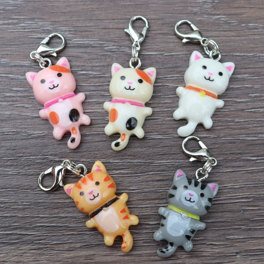 

1 Piece Cat Pendants Charm with Lobster Claw Clasp, Cute Animal Keychain, Jewelry Making DIY Accessories