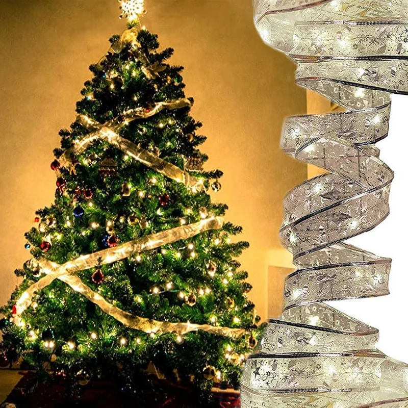 

40 LED 4m Fairy Lights Strings Christmas Ribbon Bows with LED Christmas Tree Ornaments Weddings New Year Navidad Home Decor