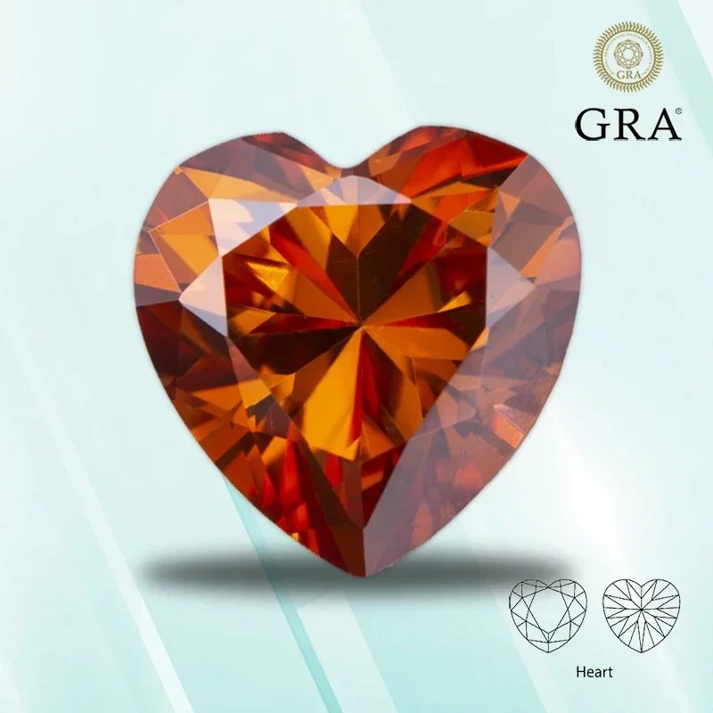 Moissanite Stone Orange Color Heart Shape VVS1 for Pass Diamond Tester Charms Jewelry Making Materials with GRA Certificate