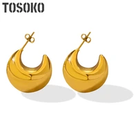 tosoko stainless steel jewelry hollow c shaped earrings plated with 18k gold female fashion earrings bsf582