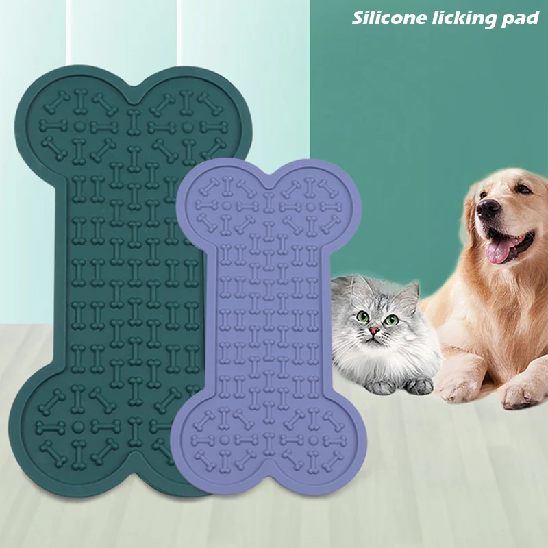 

Bone-Shaped Pet Dog Slow Feeders Lick Mat, Boredom Anxiety Reducer Fun Alternative to Slow Feed Bowl Cat Dog Silicone Lick Pad