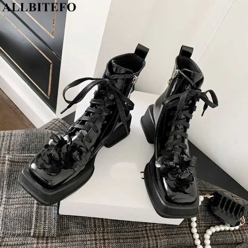 

Size 34-40 Flower Design Genuine Leather Platform Thick Bottom Women Boots Shoes Street Fashion Autumn Female Woman Ankle Boots