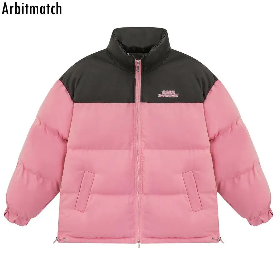 

Mens Loose Clothes Stand Collar Vintage Color Contrast Splicing Jacket Warm Padded Parka Fashionable Parka Casual Outwear Jacket